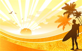 Побережье, тропический, пальмы, солнце, человек, вектор дизайн HD обои