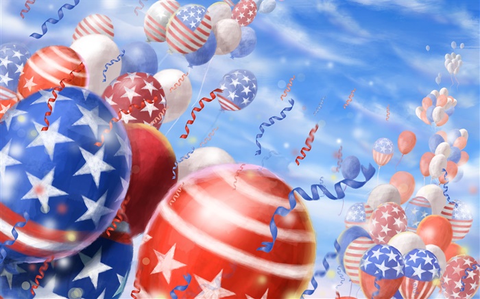 Красочные воздушные шары, фестиваль, небо, американский флаг обои,s изображение
