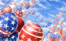 Красочные воздушные шары, фестиваль, небо, американский флаг HD обои