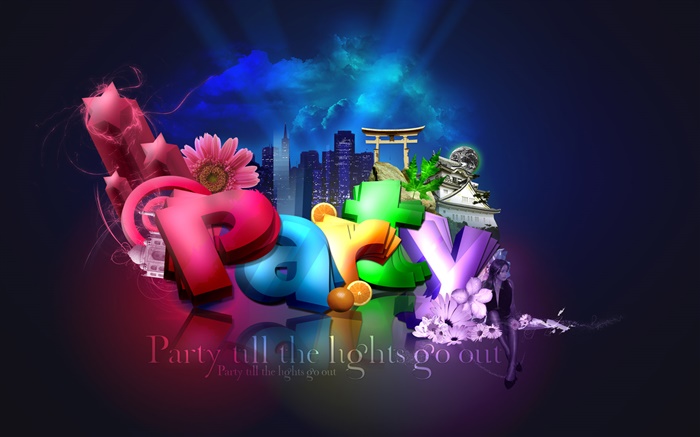 Красочный, цветы, партия, город, креативный дизайн обои,s изображение