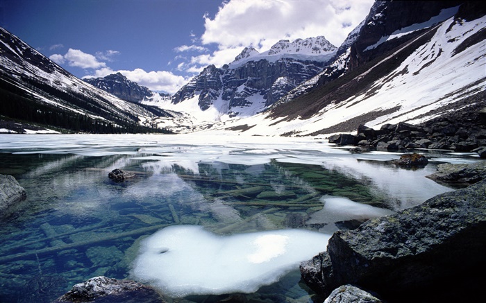 Утешение озеро, горы, снег, Национальный парк Банф, Альберта, Канада обои,s изображение