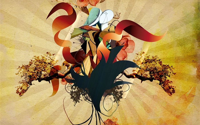 Креативный дизайн, красочные, веточки, цветы, ленты обои,s изображение