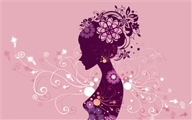 Креативный дизайн, вектор девочка, цветы, розовый фон HD обои