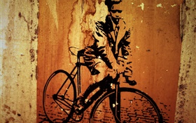Творческая картина, велосипед, стена HD обои