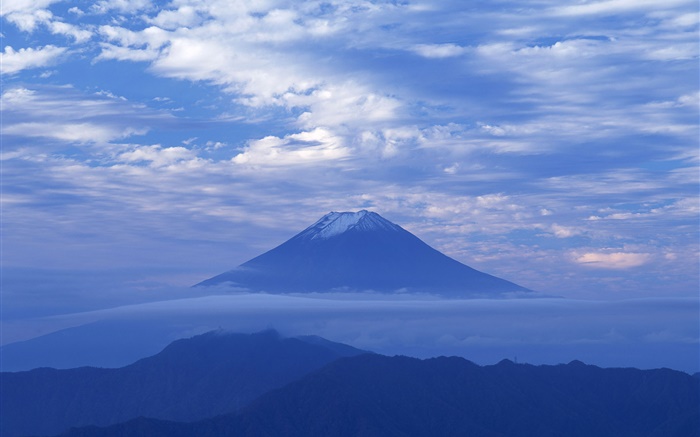 Рассвет, синий стиль, облака, горы Фудзи, Япония обои,s изображение