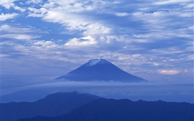 Рассвет, синий стиль, облака, горы Фудзи, Япония HD обои
