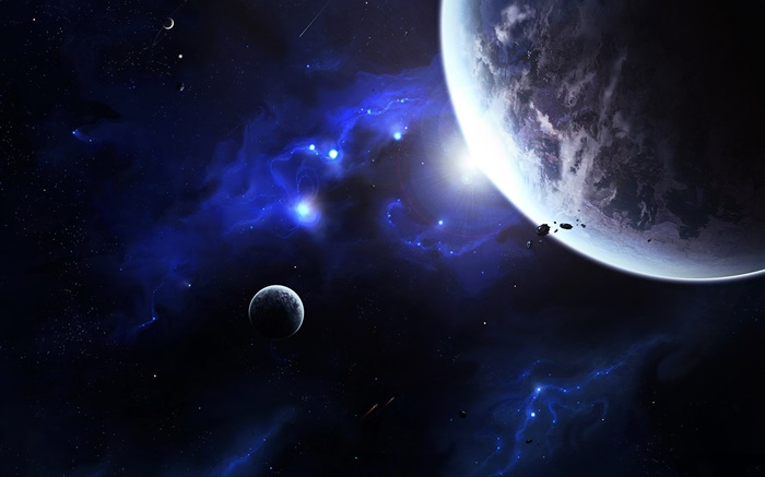 Земля и Луна, космос, синий свет обои,s изображение