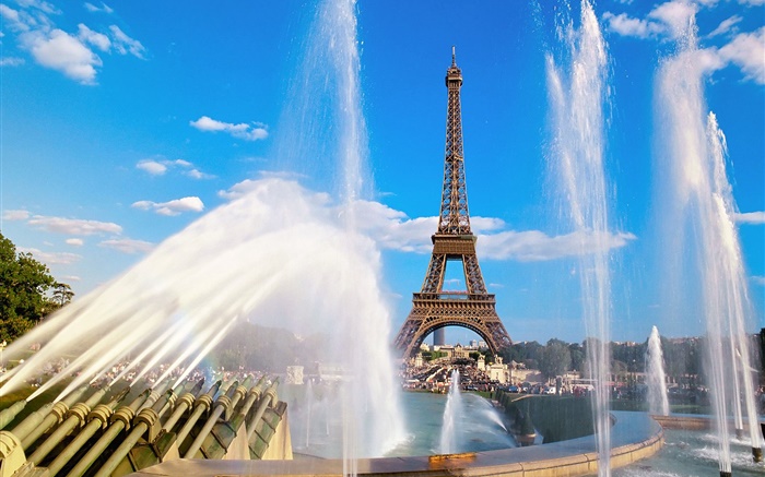 Эйфелева башня, Франция, Париж, фонтан, вода обои,s изображение