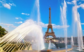Эйфелева башня, Франция, Париж, фонтан, вода HD обои