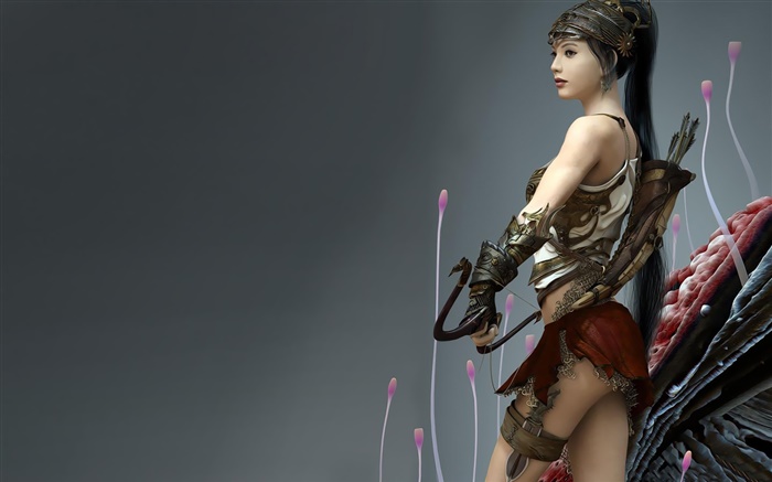 Фэнтези Азиатская девушка, воин, лук обои,s изображение
