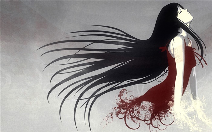 Фэнтези девушка, длинные волосы, красное платье, арт дизайн обои,s изображение