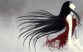 Фэнтези девушка, длинные волосы, красное платье, арт дизайн HD обои