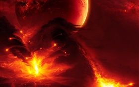 Огненная планета, извержения пламя HD обои
