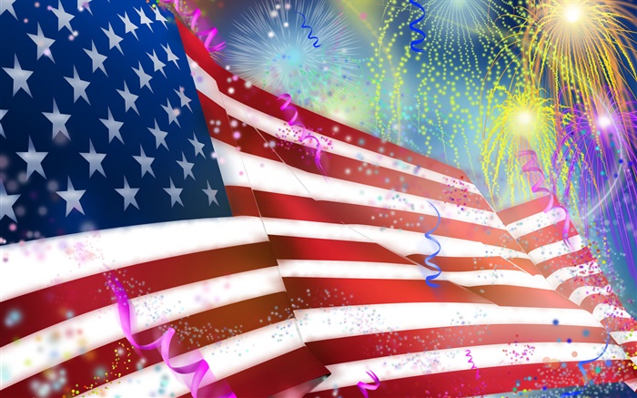 Фейерверки, американский флаг, художественный дизайн обои,s изображение
