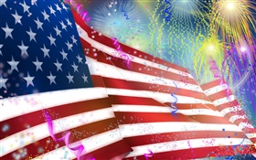 Фейерверки, американский флаг, художественный дизайн HD обои