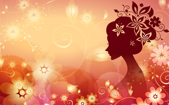 фон Цветы, вектор девочка, оранжевый стиль обои,s изображение