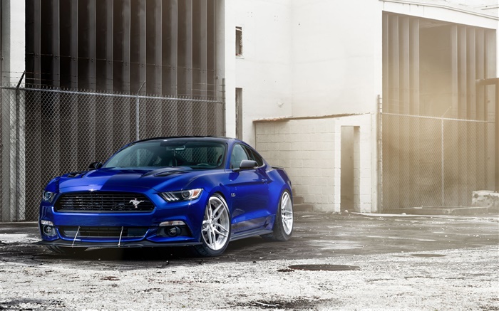 синий автомобиль вид спереди Ford Mustang GT обои,s изображение