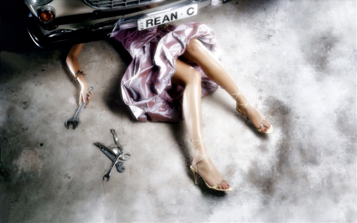 ремонт автомобилей Девушка, красивые ноги, творческие фотографии обои,s изображение