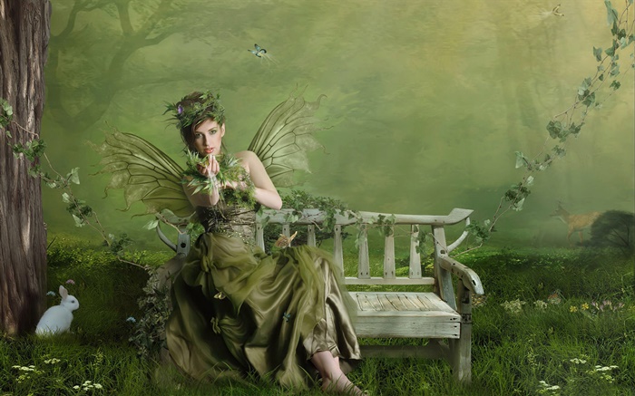 Зеленая бабочка фантазии девушка обои,s изображение