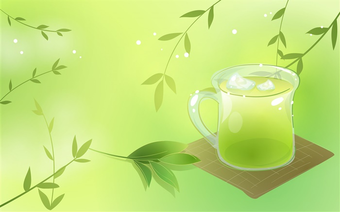 Зеленый стиль, веточки, листья, чашка, весна, векторные картинки обои,s изображение