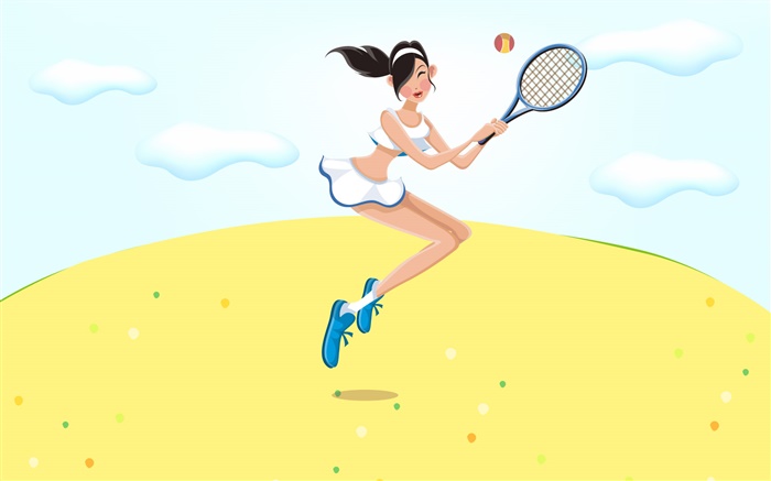 Счастливая девушка, играть в теннис, лето, векторные картинки обои,s изображение