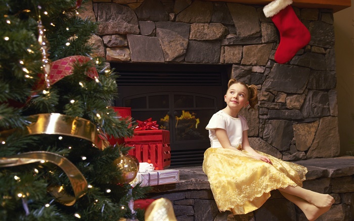 Счастливый маленькая девочка в Рождество обои,s изображение