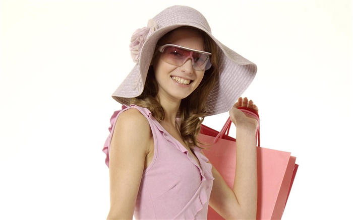 Торговый девушка, розовое платье, головной убор, солнцезащитные очки обои,s изображение