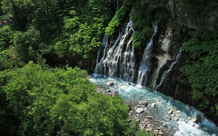 Хоккайдо, Япония, водопады, ручей, скалы, растения обои,s изображение