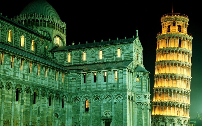 Италия Пизанская башня, ночь, огни обои,s изображение