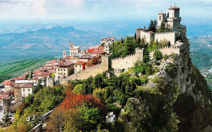 Италия, город, горы, город, замок, скалы обои,s изображение