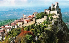 Италия, город, горы, город, замок, скалы HD обои