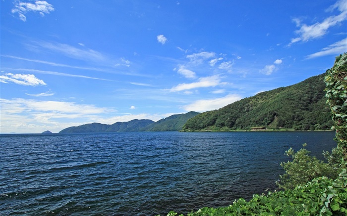 Япония Хоккайдо пейзаж, побережье, море, острова, голубое небо обои,s изображение