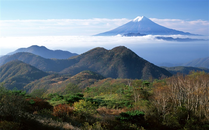 Япония природа пейзаж, гора Фудзи, горы, облака обои,s изображение