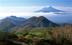Япония природа пейзаж, гора Фудзи, горы, облака HD обои