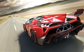 Lamborghini красный суперкар, вид сзади, скорость