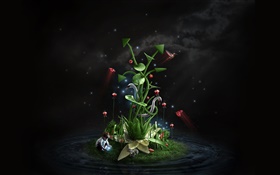 Магические растения, ребенок, цветы, бабочки, креативный дизайн HD обои