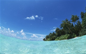 Мальдивские о-ва, синее море, вода, остров HD обои