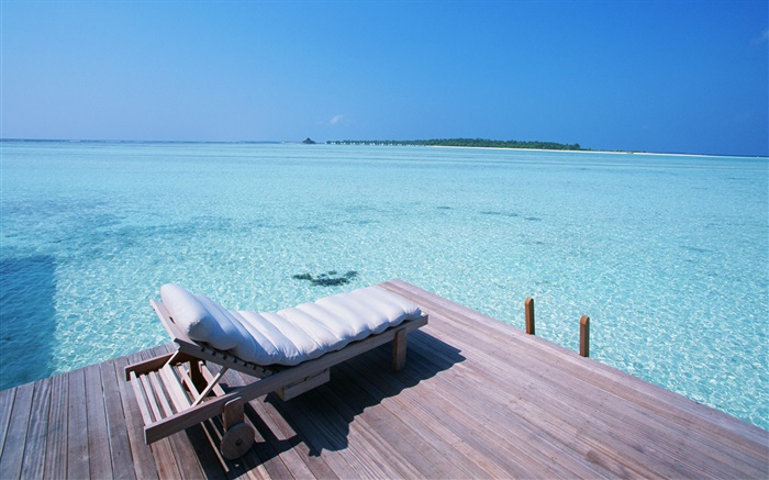 Мальдивские о-ва, док, стул, море обои,s изображение