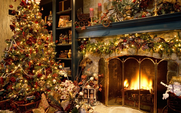 С Рождеством Христовым, шары, украшения, камин, осветительные приборы, теплый обои,s изображение