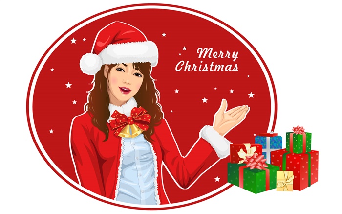 С Рождеством Христовым, девушка, подарки, векторные картинки обои,s изображение