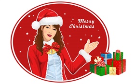 С Рождеством Христовым, девушка, подарки, векторные картинки HD обои