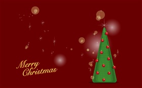 С Рождеством Христовым, зеленое дерево, красный фон, вектор HD обои