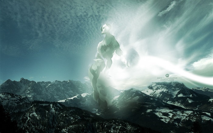 Монстр, горы, снег, креативный дизайн обои,s изображение