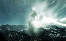 Монстр, горы, снег, креативный дизайн HD обои