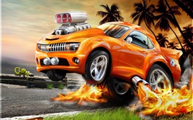 Оранжевый Chevrolet автомобиль, 3D дизайн HD обои