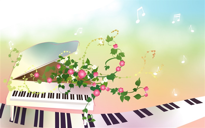 Фортепиано, цветы, творческие, дизайн вектор обои,s изображение