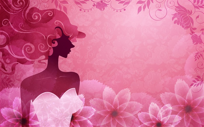 Розовый фон, вектор моды девушка, цветы, дизайн обои,s изображение
