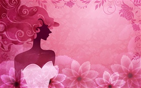 Розовый фон, вектор моды девушка, цветы, дизайн HD обои