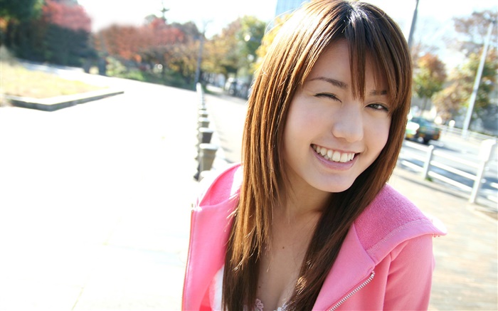 Розовое платье Азиатская девушка, улыбка обои,s изображение