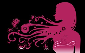 Розовый стиль девушка, волосы летать, вектор креативный дизайн HD обои